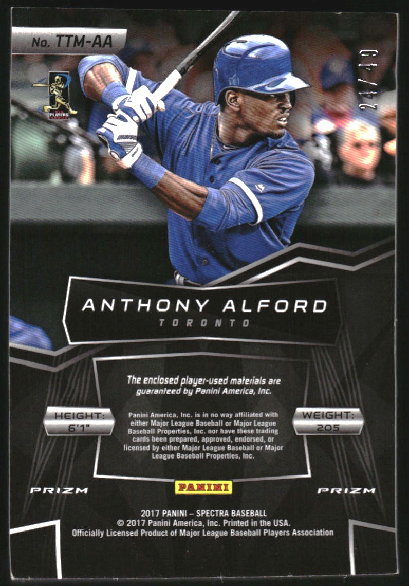 2017 Panini Spectra Triple Threat Materials Pink #12 Anthony Alford/49 back image