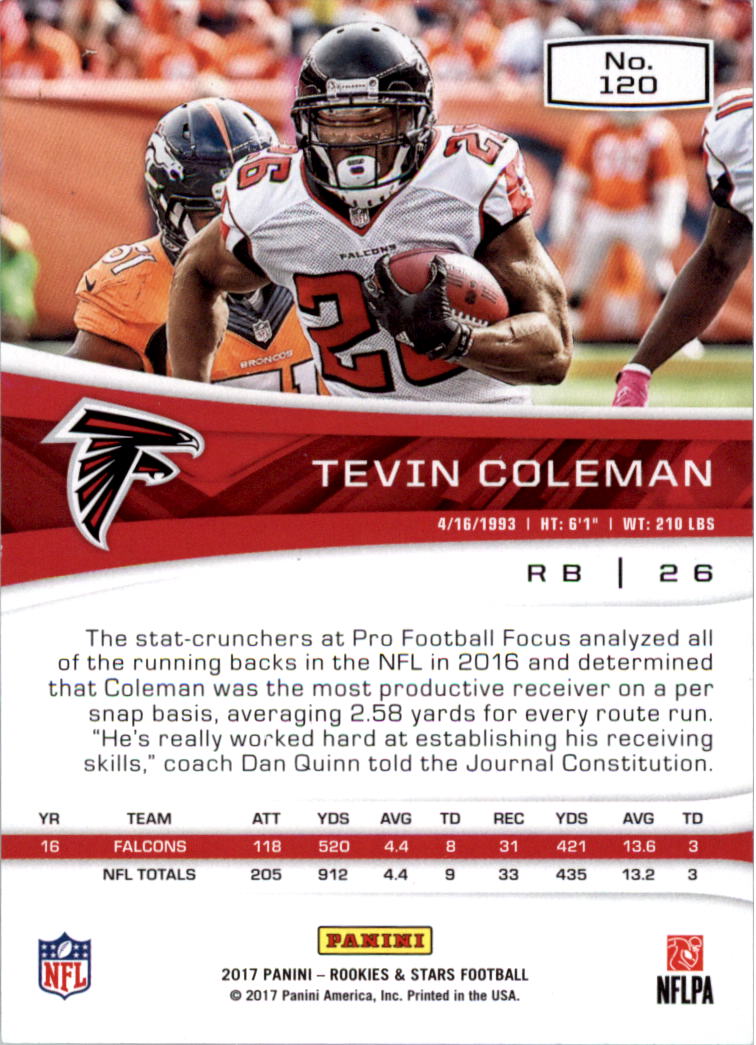 2017 Rookies and Stars Green #120 Tevin Coleman back image