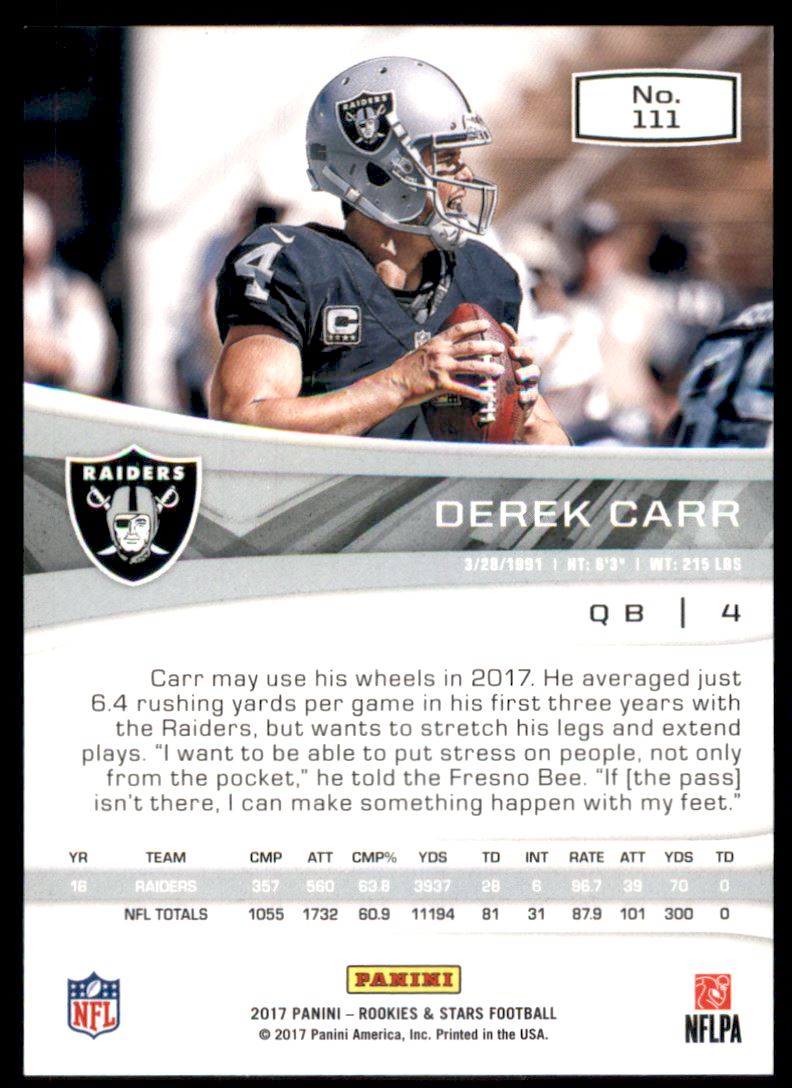 2017 Rookies and Stars Red and Blue #111 Derek Carr