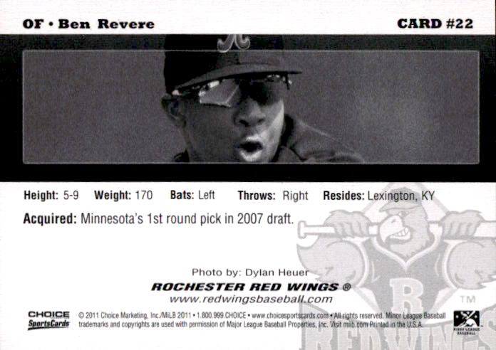2011 Rochester Red Wings Choice #22 Ben Revere back image