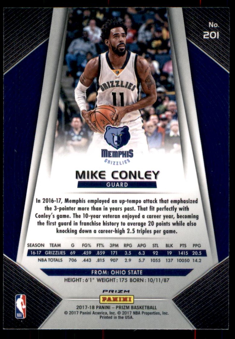 2017-18 Panini Prizm Prizms Hyper #201 Mike Conley