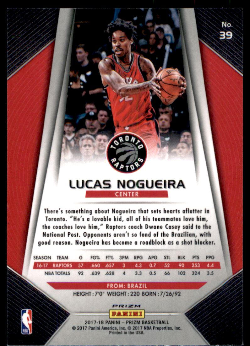 2017-18 Panini Prizm Prizms Red White and Blue #39 Lucas Nogueira back image