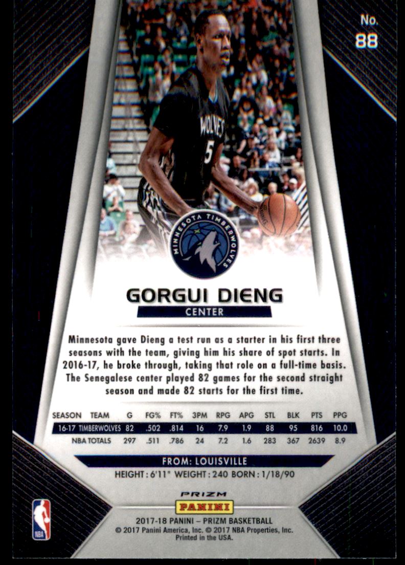 2017-18 Panini Prizm Prizms Red White and Blue #88 Gorgui Dieng back image