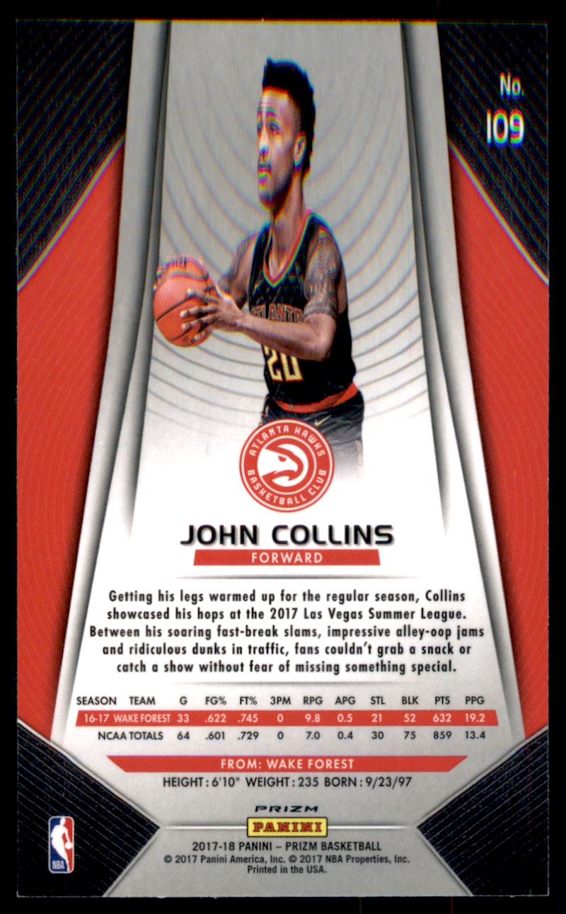2017-18 Panini Prizm Prizms Red White and Blue #109 John Collins back image