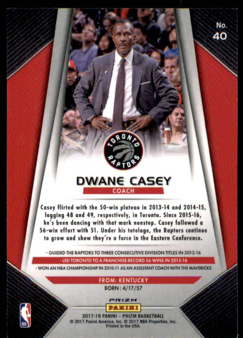 2017-18 Panini Prizm Prizms Ruby Wave #40 Dwane Casey CO