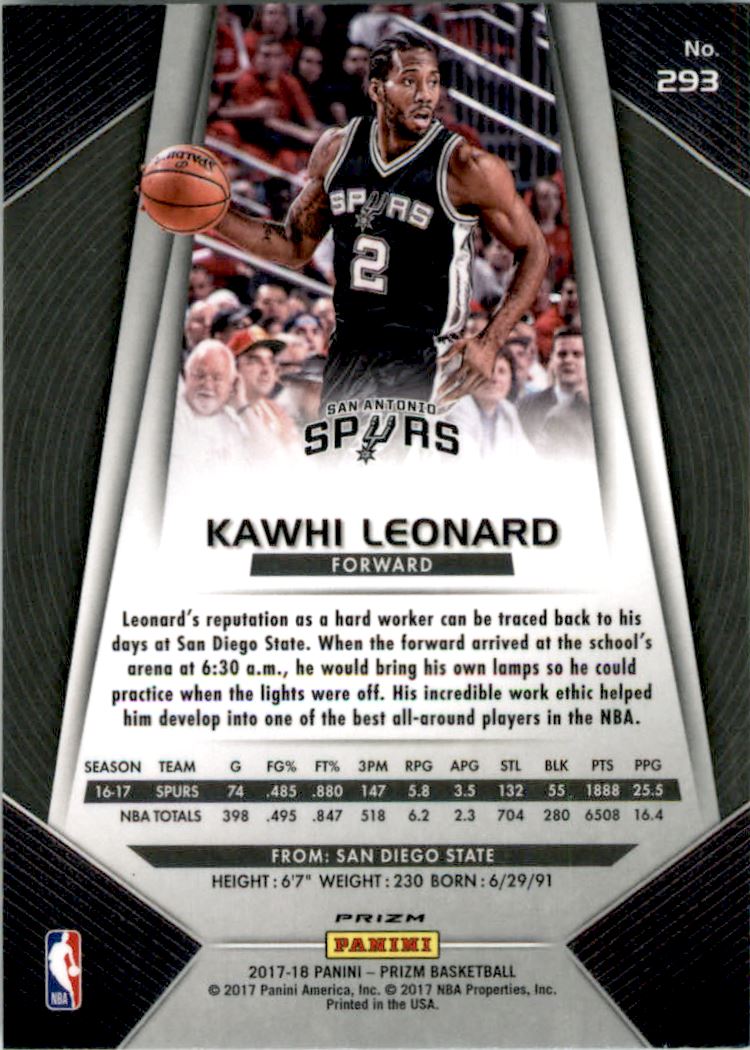 2017-18 Panini Prizm Prizms Fast Break #293 Kawhi Leonard