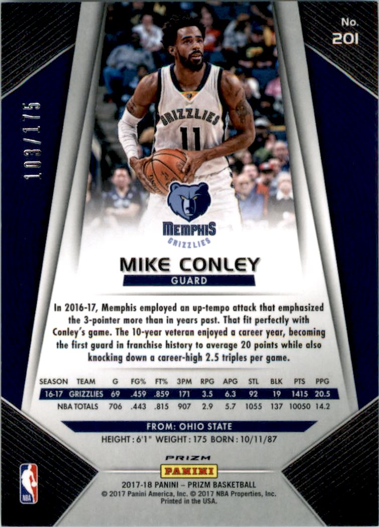 2017-18 Panini Prizm Prizms Fast Break Blue #201 Mike Conley