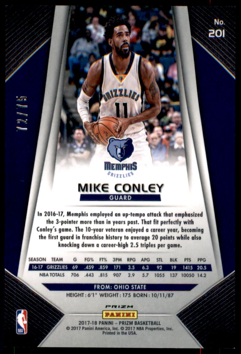 2017-18 Panini Prizm Prizms Purple #201 Mike Conley