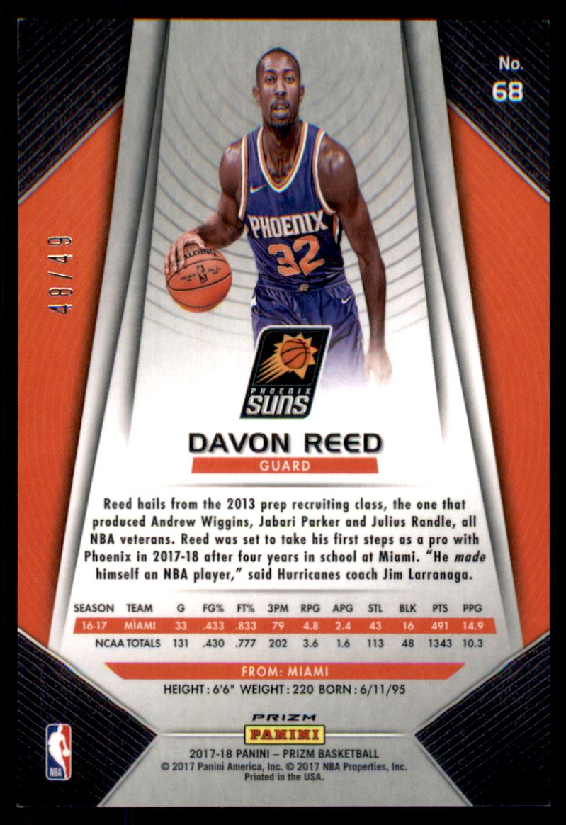 2017-18 Panini Prizm Prizms Orange #68 Davon Reed