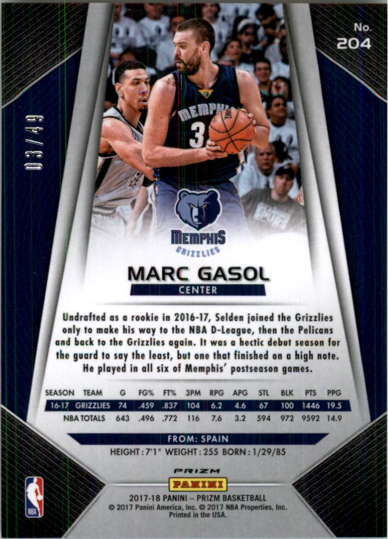 2017-18 Panini Prizm Prizms Orange #204 Marc Gasol