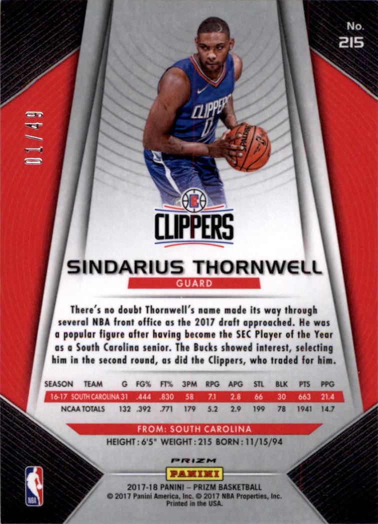 2017-18 Panini Prizm Prizms Orange #215 Sindarius Thornwell