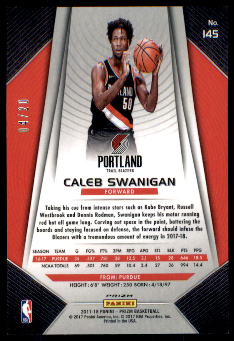 2017-18 Panini Prizm Prizms Fast Break Bronze #145 Caleb Swanigan