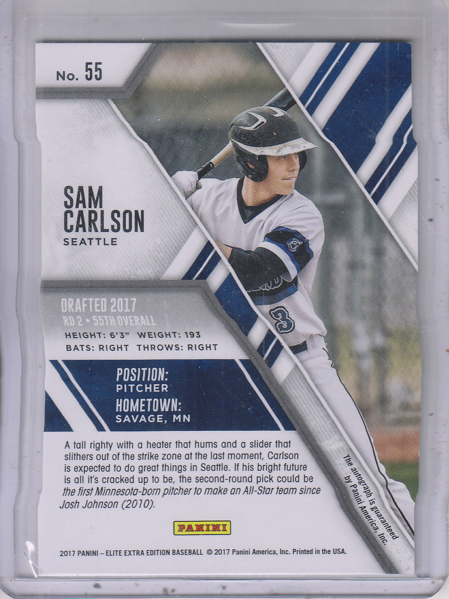 2017 Elite Extra Edition Autographs #55 Sam Carlson back image