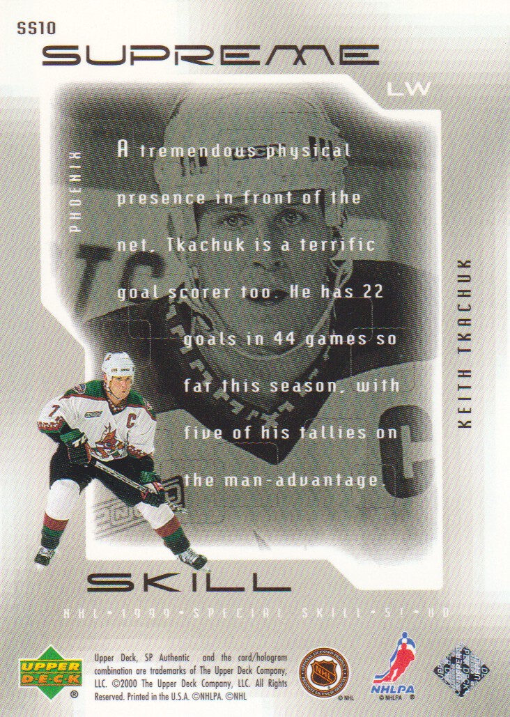 1999-00 SP Authentic Supreme Skill #SS10 Keith Tkachuk back image