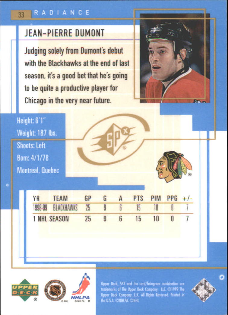 1999-00 SPx Radiance #33 J-P Dumont