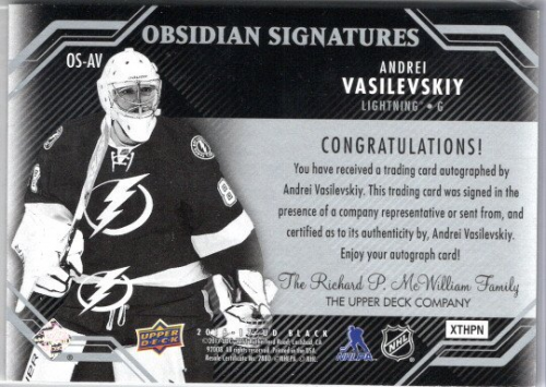 20-21 UD Upper Deck Black Obsidian Jersey OJ-AV Andrei Vasilevskiy 214/249