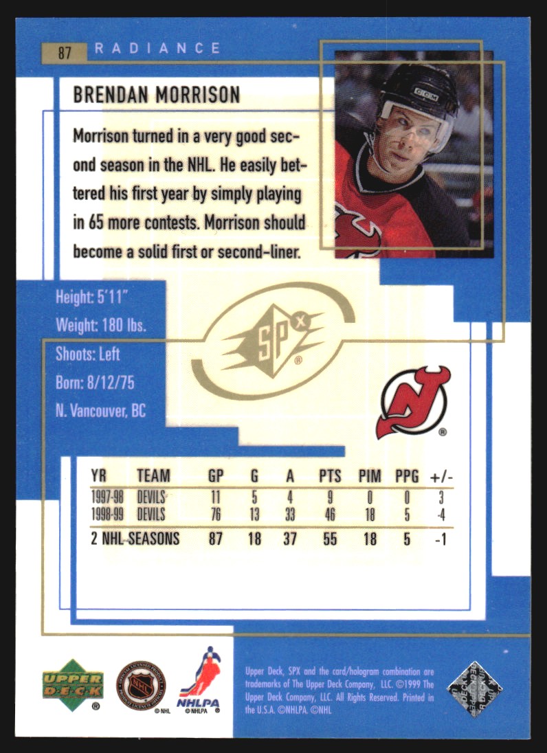1999-00 SPx Radiance #87 Brendan Morrison