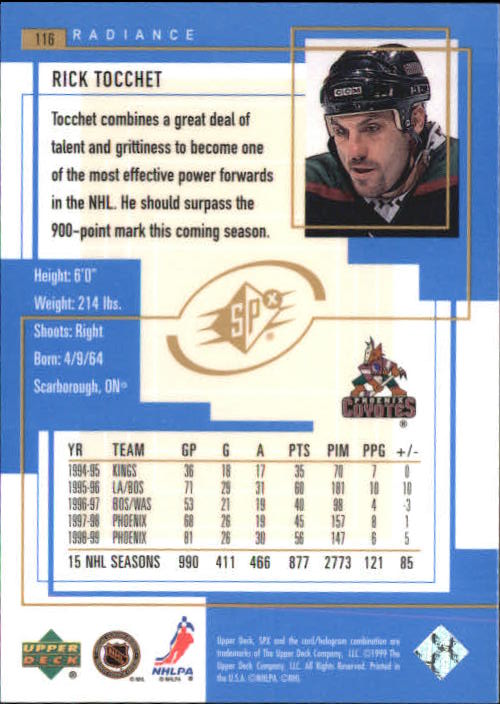 1999-00 SPx Radiance #116 Rick Tocchet