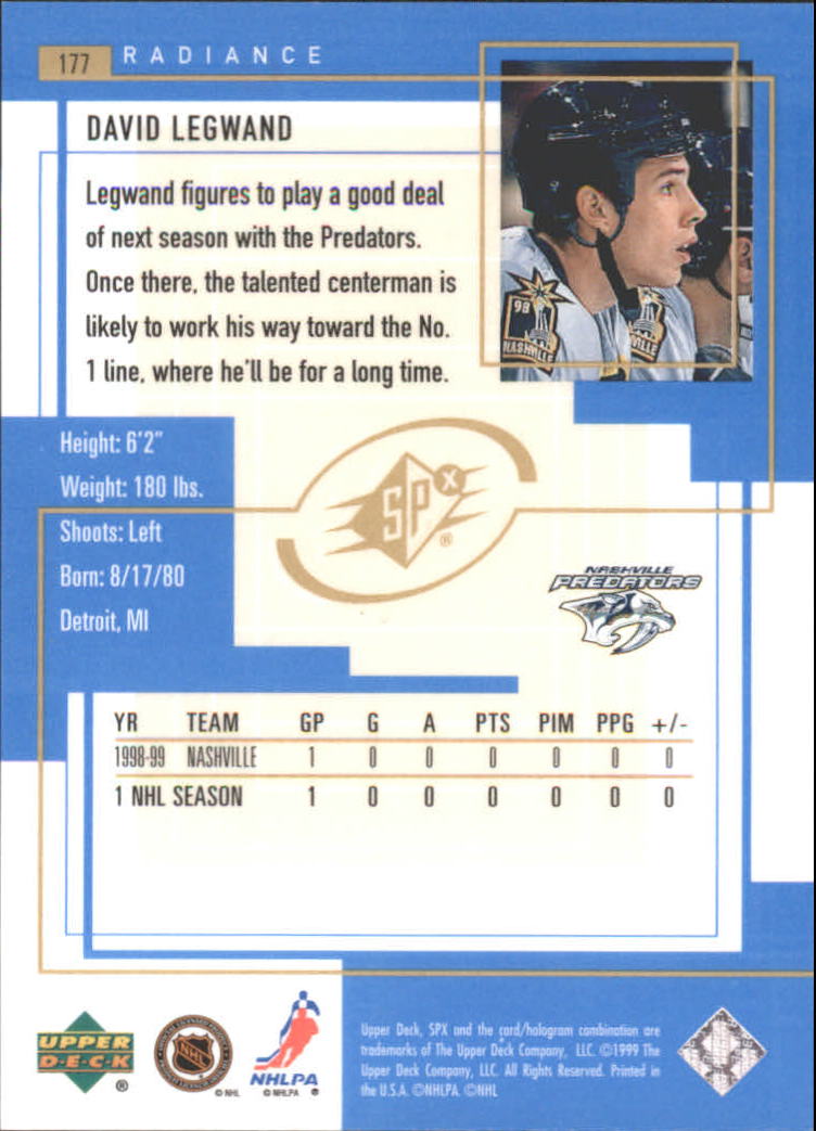 1999-00 SPx Radiance #177 David Legwand