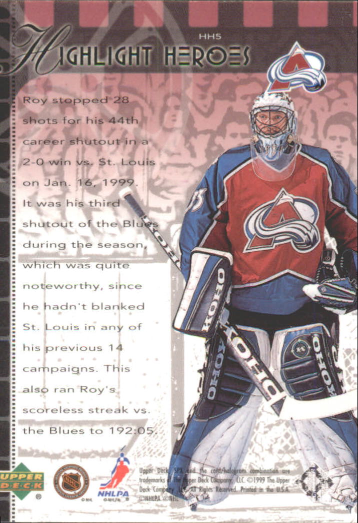 1999-00 SPx Highlight Heroes #HH5 Patrick Roy back image