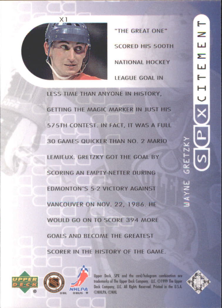 1999-00 SPx SPXcitement #X1 Wayne Gretzky back image