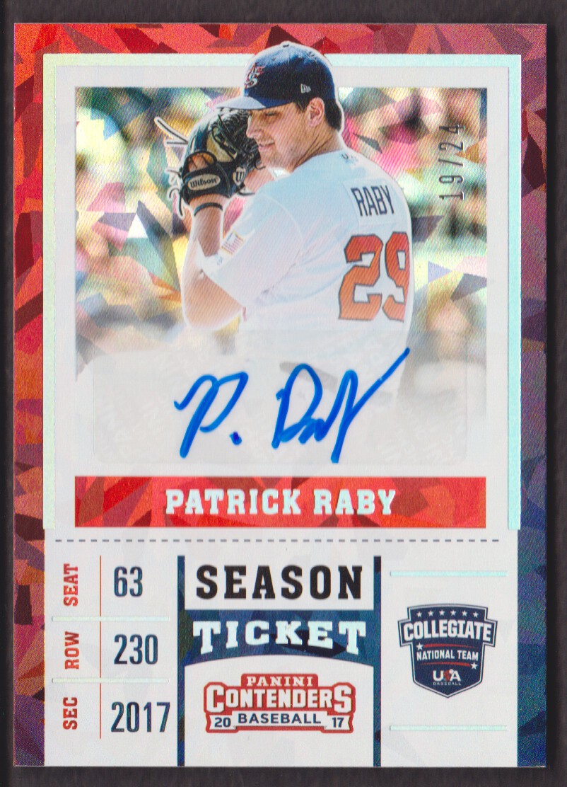 2017 Panini Contenders USA Baseball 15U and Collegiate National Team Cracked Ice Tickets #17 Patrick Raby