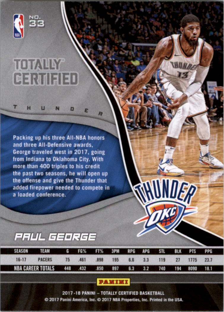 2017-18 Totally Certified Basketball Card Pick (Base)