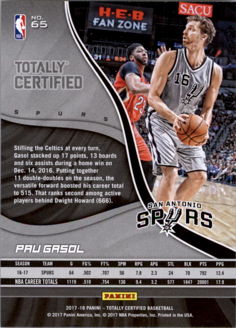 2017-18 Totally Certified Basketball Card Pick (Base)