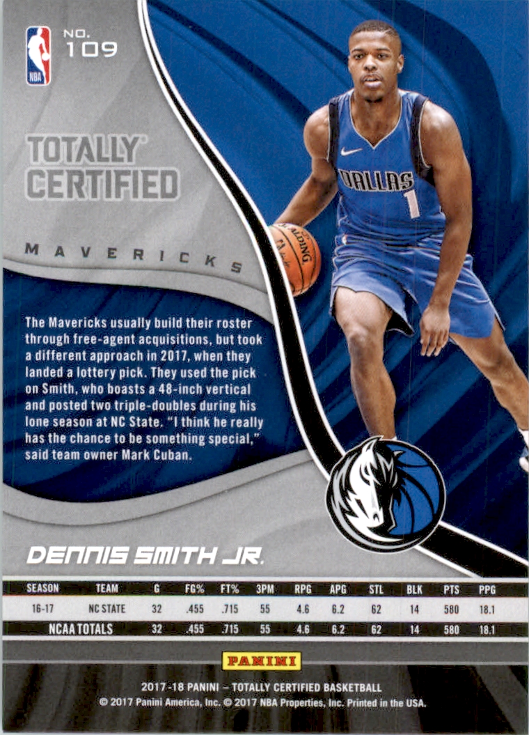 2017-18 Totally Certified #109 Dennis Smith Jr. RC back image