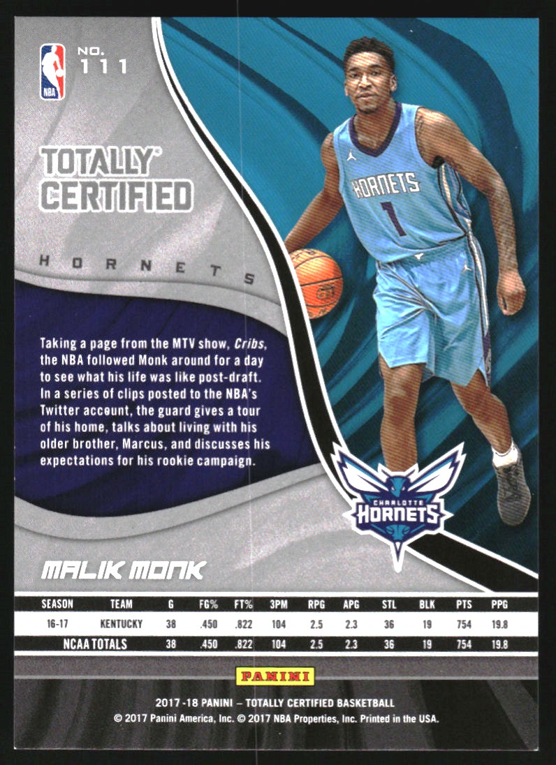 2017-18 Totally Certified Blue #111 Malik Monk