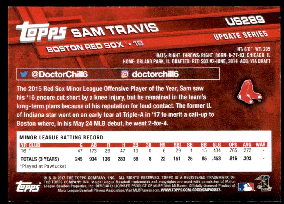 2017 Topps On Demand Mini Update #US289 Sam Travis