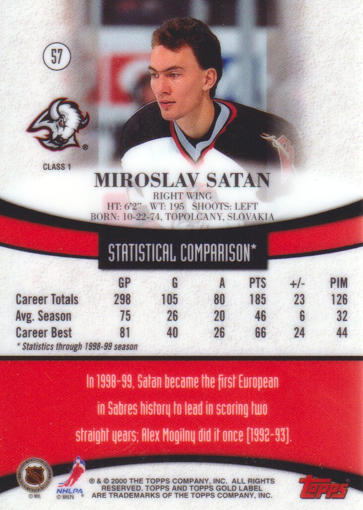 1999-00 Topps Gold Label Class 1 #57 Miroslav Satan back image