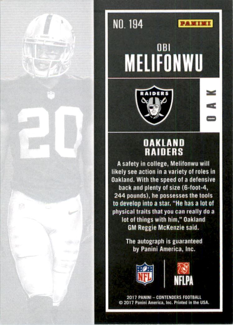 2017 Panini Contenders Cracked Ice #194 Obi Melifonwu AU