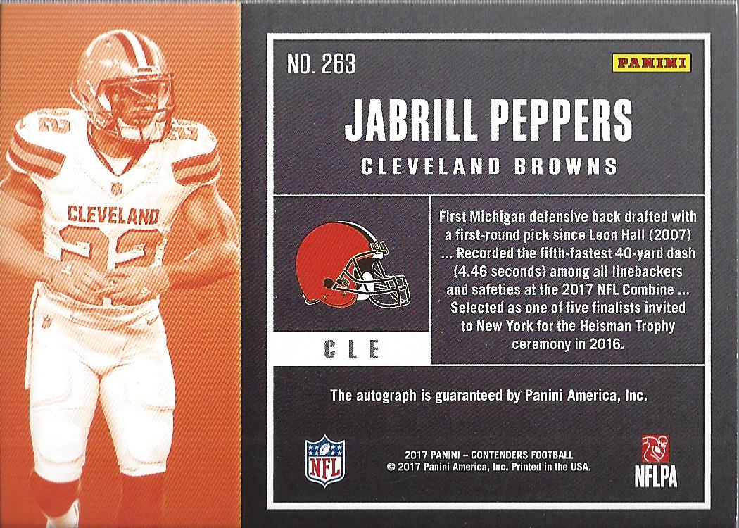 2017 Panini Contenders Playoff Ticket #263 Jabrill Peppers AU/49 back image