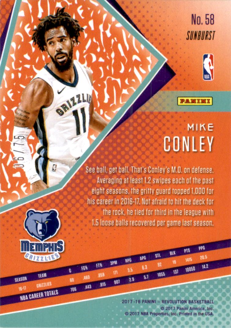 2017-18 Panini Revolution Sunburst #58 Mike Conley