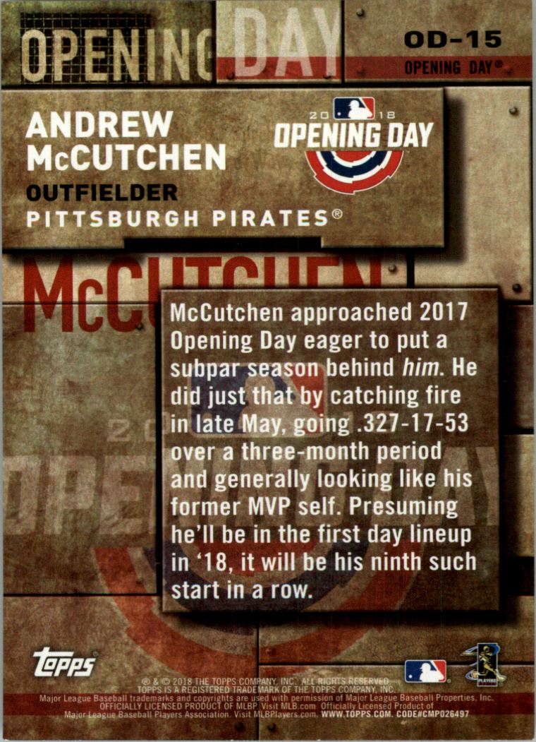 2018 Topps Opening Day Insert Black #OD15 Andrew McCutchen