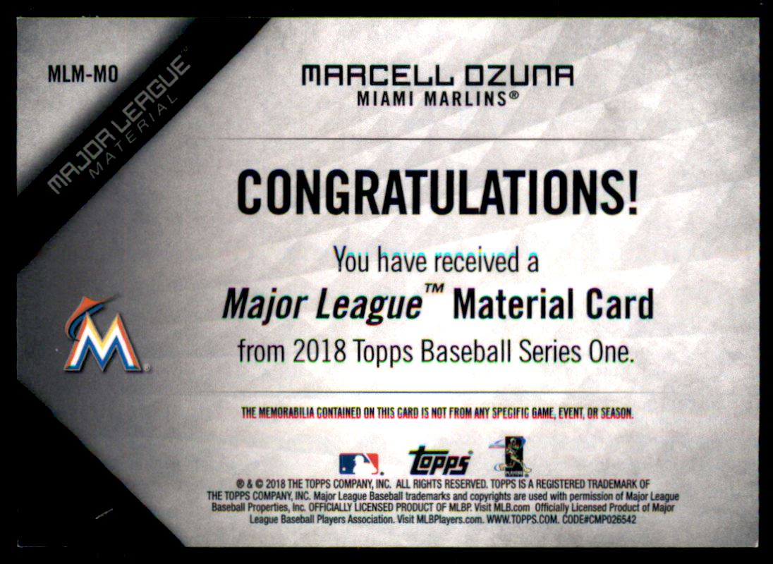 2018 Topps Major League Materials #MLMMO Marcell Ozuna back image