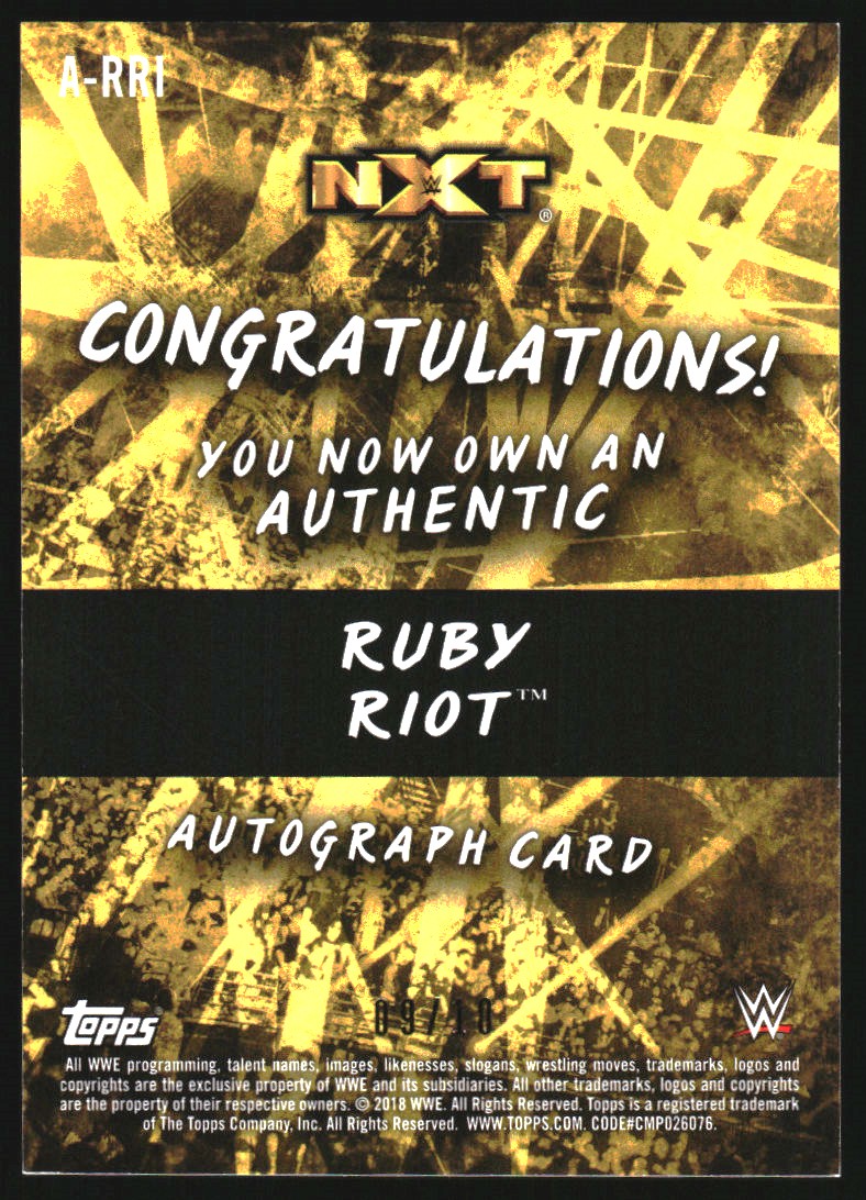 2018 Topps WWE Road to WrestleMania Autographs Gold #ARRI Ruby Riot back image