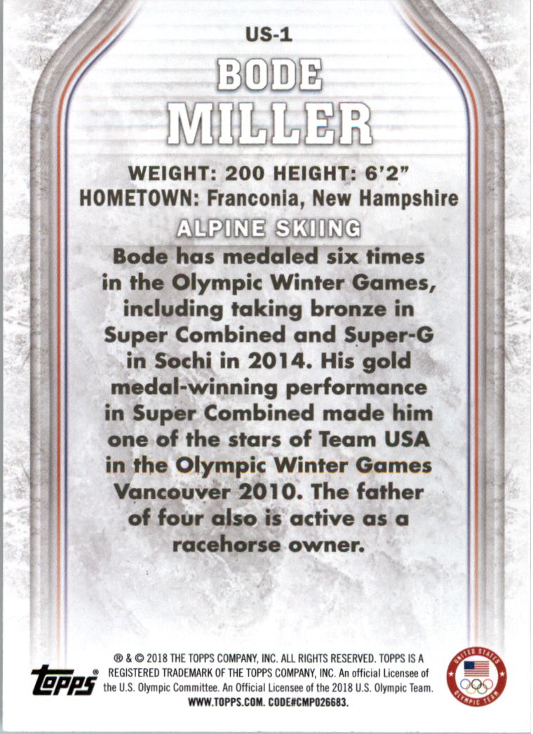 2018 Topps U.S. Olympic Team Bronze #US1 Bode Miller back image