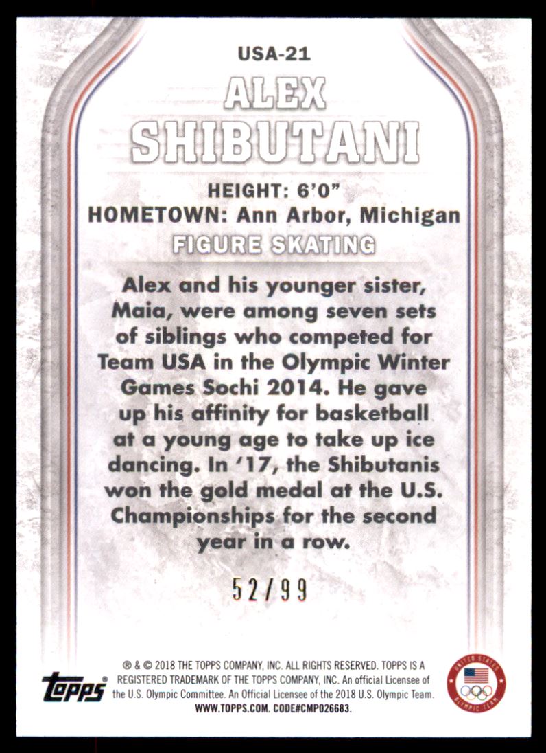 2018 Topps U.S. Olympic Team U.S. Flag #USA21 Alex Shibutani back image