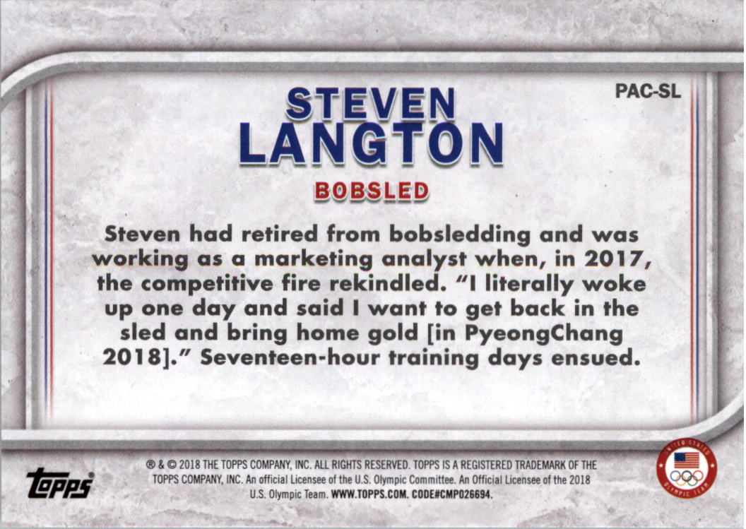 2018 Topps U.S. Olympic Team For Pride and Country #PACSL Steven Langton back image