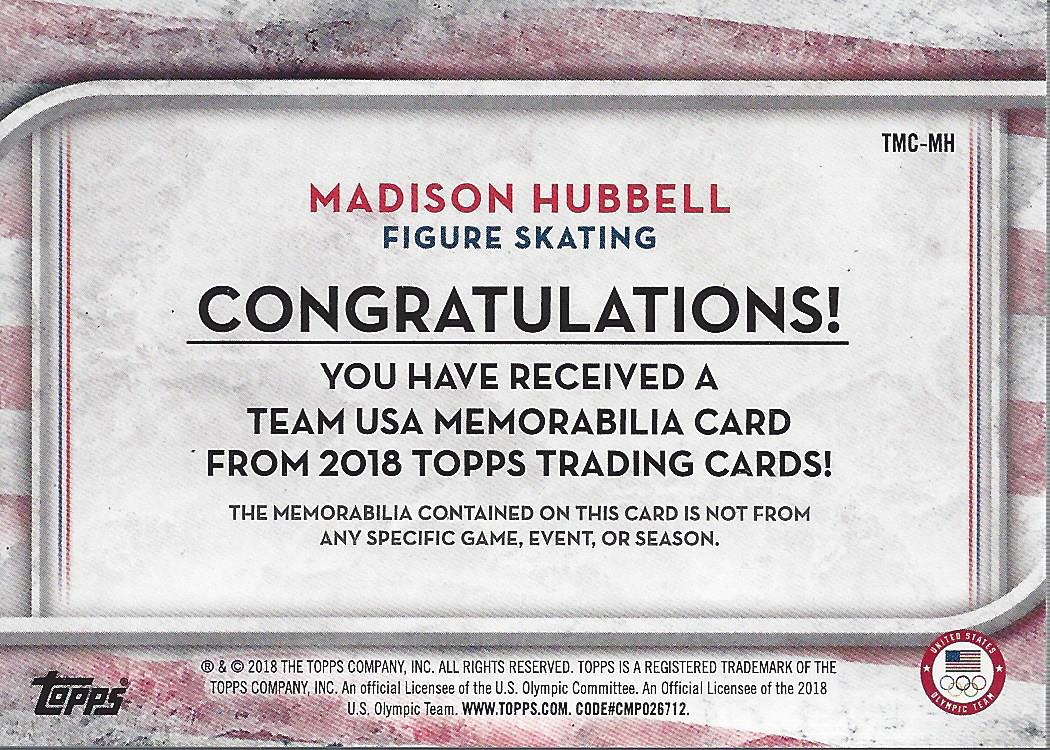 2018 Topps U.S. Olympic Team USA Memorabilia Pieces #TMCMH Madison Hubbell back image