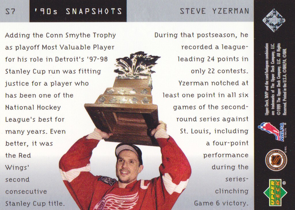 1999-00 Upper Deck MVP 90's Snapshots #S7 Steve Yzerman back image