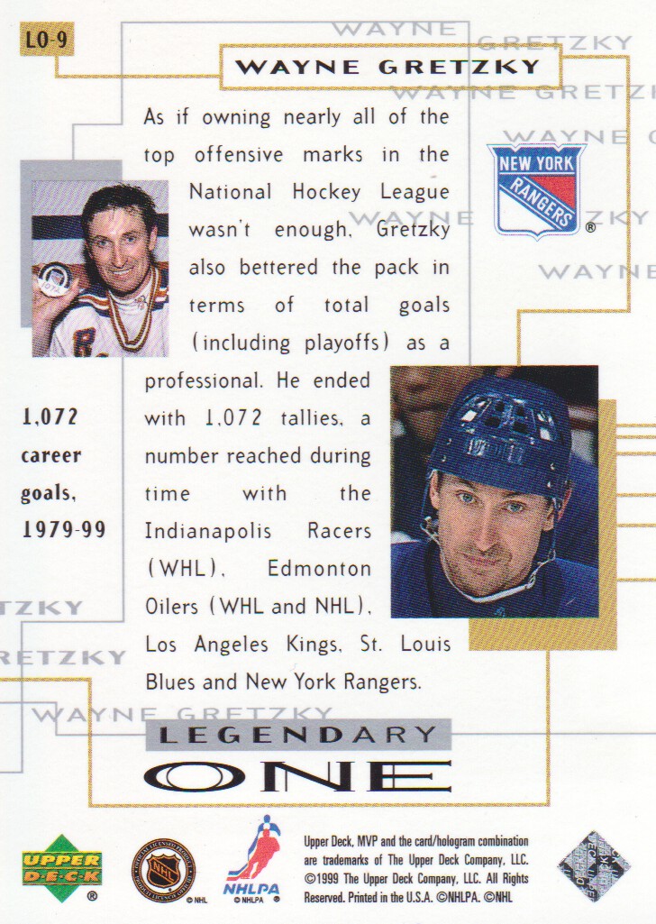 1999-00 Upper Deck MVP Legendary One #LO9 Wayne Gretzky back image