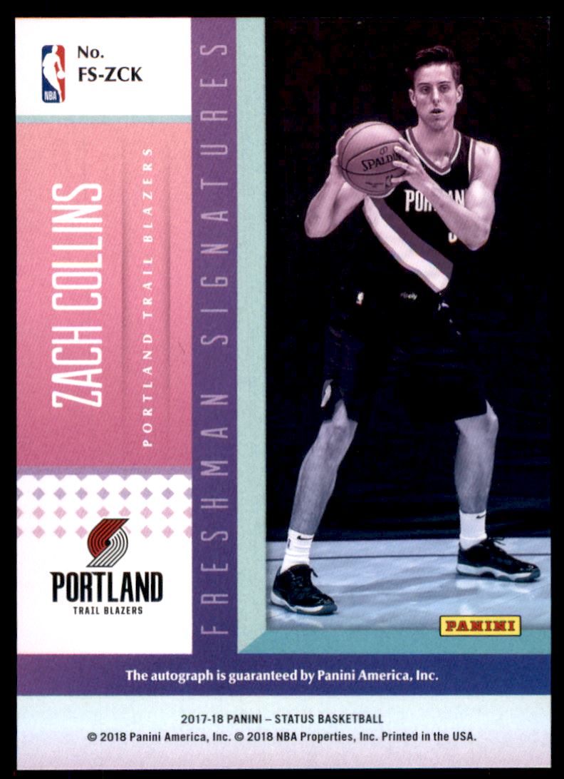 2017-18 Panini Status Freshman Signatures #9 Zach Collins