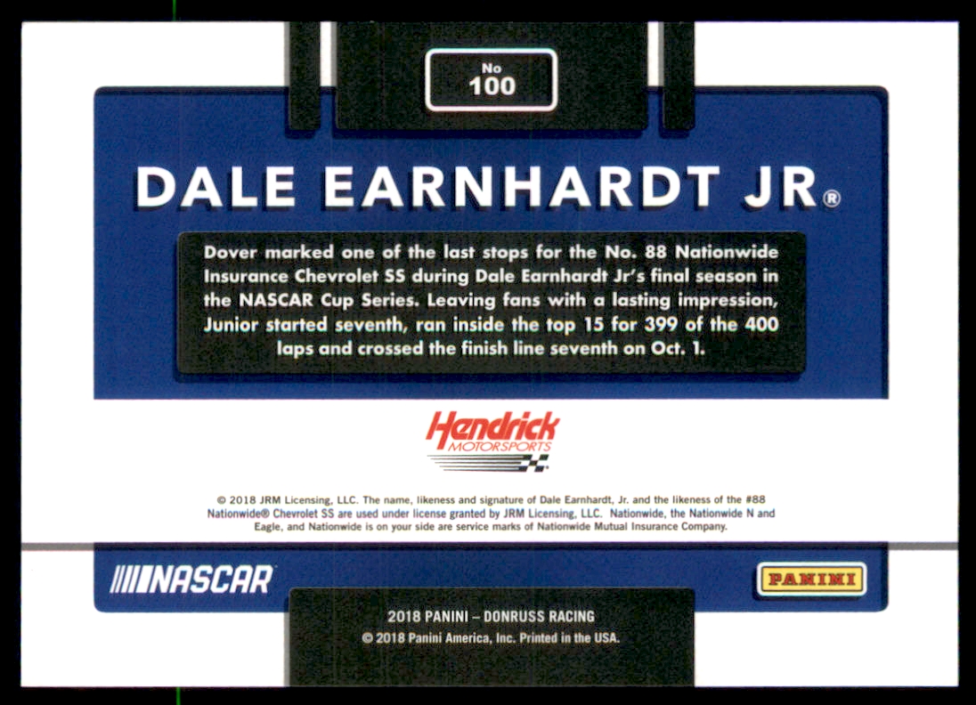 2018 Donruss Gold Press Proofs #100 Dale Earnhardt Jr. CAR back image