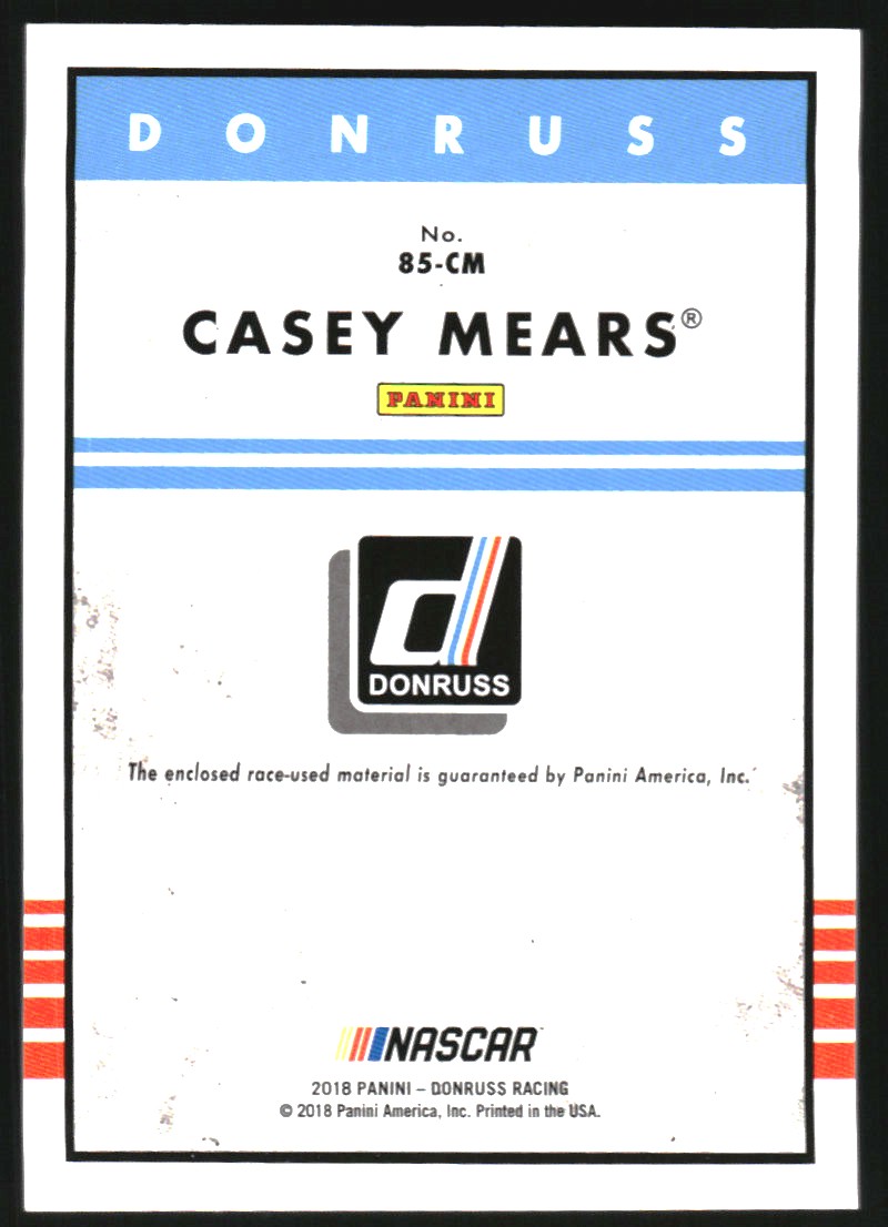 2018 Donruss Retro Relics '85 #23 Casey Mears back image