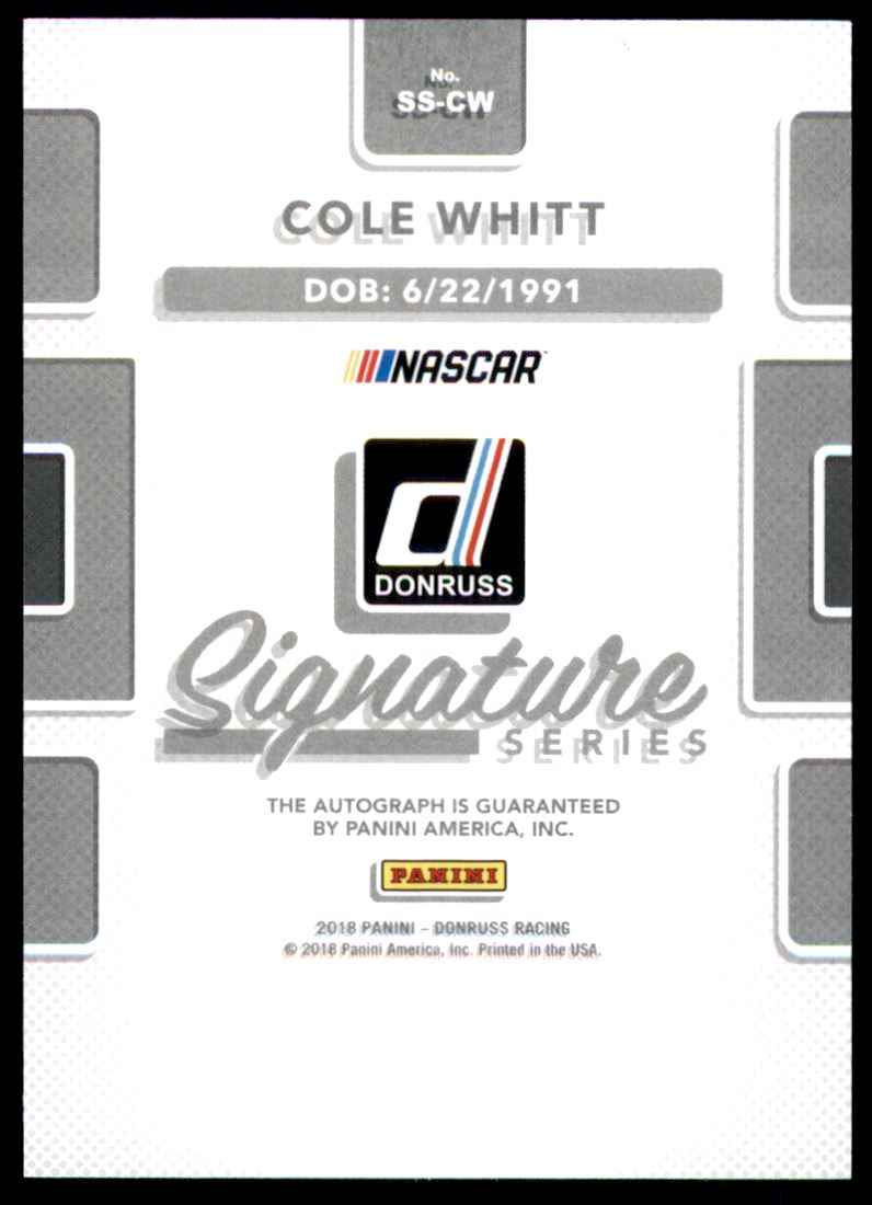 2018 Donruss Signature Series #9 Cole Whitt back image