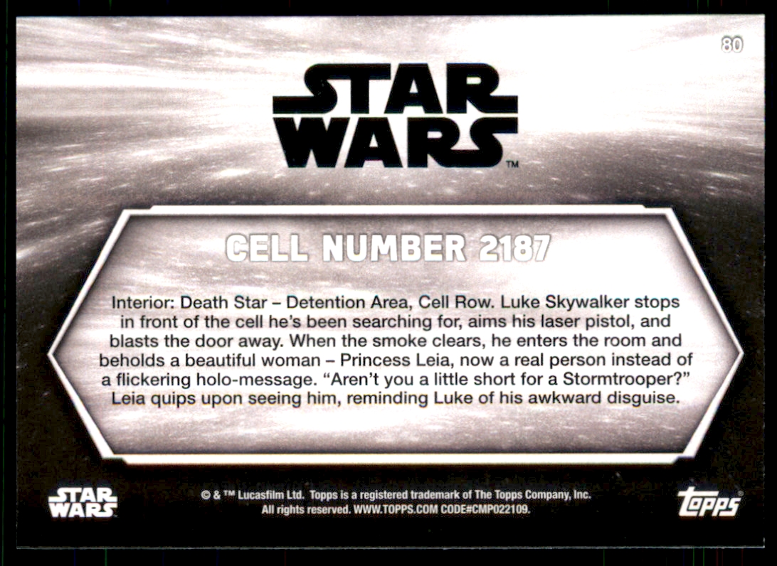 2018 Topps Star Wars A New Hope Black and White #80 Cell Number 2187 back image