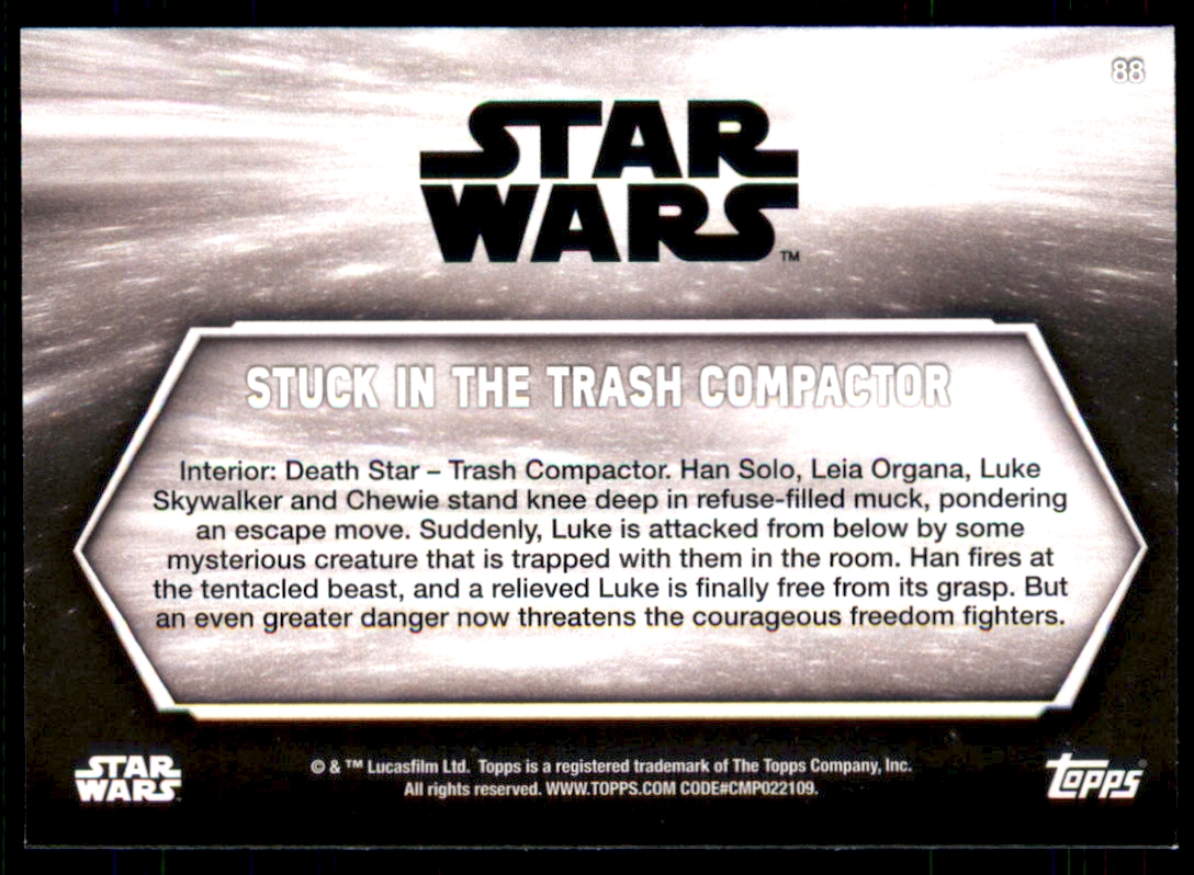 2018 Topps Star Wars A New Hope Black and White #88 Stuck in the Trash Compactor back image